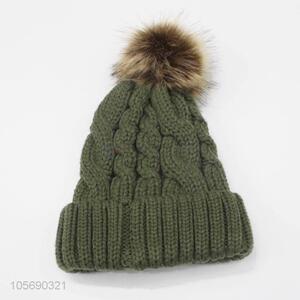 Factory Price Green Winter Warm Knitting Hat for Woman