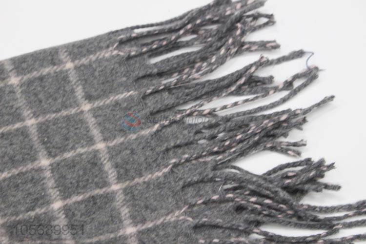 Best Price Winter Warm Gray Plaid Scarf with Tassel