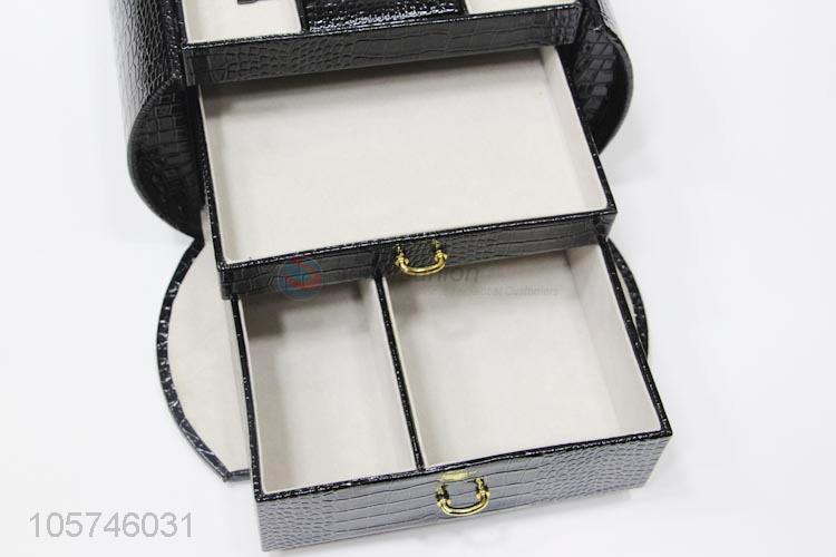 New design black crocodile texture pu cosmetics storage box with handle