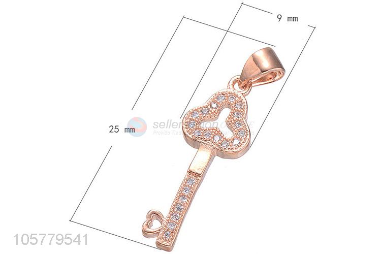 Latest Key Shape Inlay Zircon Necklace Pendant Copper Accessories