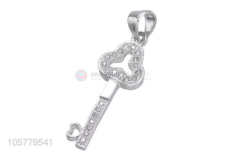 Latest Key Shape Inlay Zircon Necklace Pendant Copper Accessories