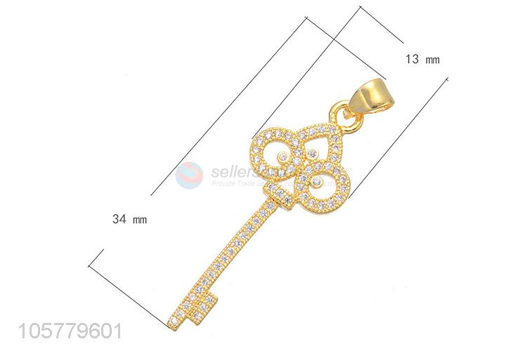 New Arrival Key Shape Copper Necklace Pendant With Inlay Zircon