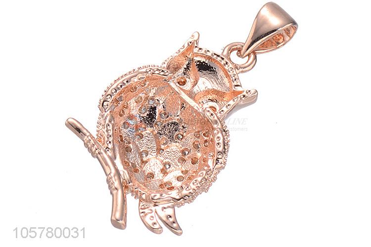 High Quality Cute Owl Shape Inlay Zircon Pendant Necklace Accessories