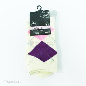 Delicate rhombus pattern winter long socks for women