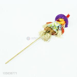 Unique design straw and fabric scarecrow with stick for decoration