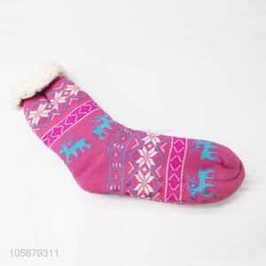 Bottom Price Women Christmas Elk Snowflake Floor Thick Socks