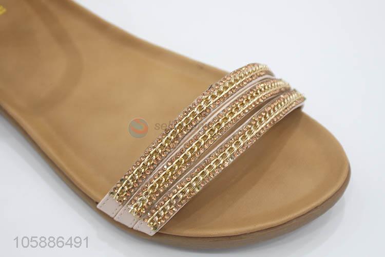 Excellent quality women sandals chain embellished flat sandals