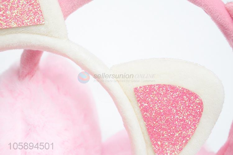 Recent Design Soft Pink Women Plush Earmuffs with Cat Ear