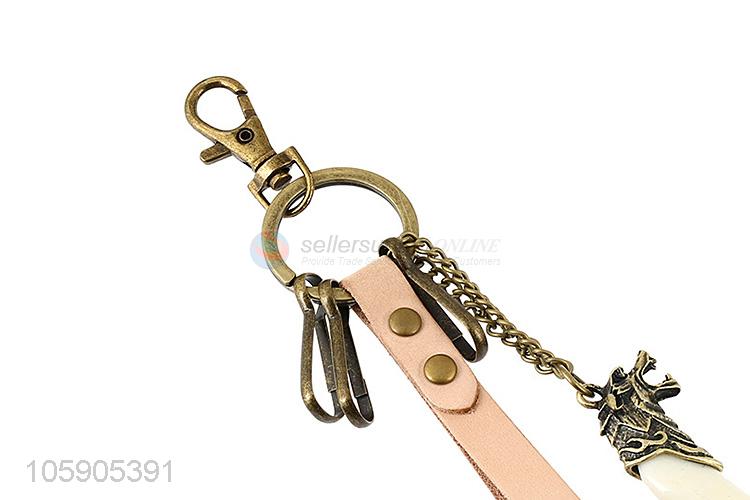 Superior quality fake ivory pendant key chain leather key ring