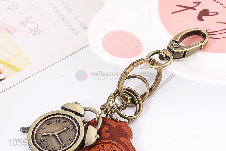 Factory customized alarm clock pendant key chain leather key ring