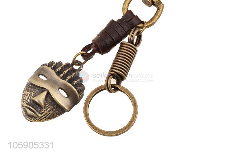 Recent design retro alloy mask pendant leather key chain