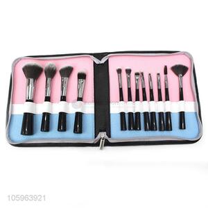 Newest 12 pcs facial professional nylon hair makeup tools set make up brush with pouch