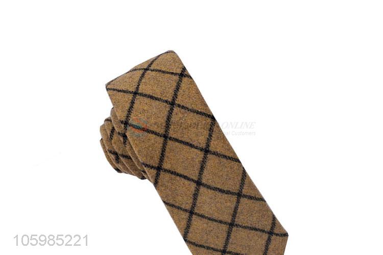 Factory wholesale men's skinny tie plaid wool necktie