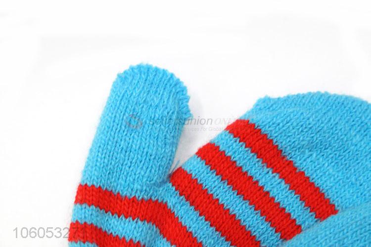 Promotion children kids stripe acrylic knit winter warm gloves