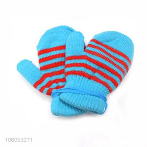 Promotion children kids stripe acrylic knit winter warm gloves