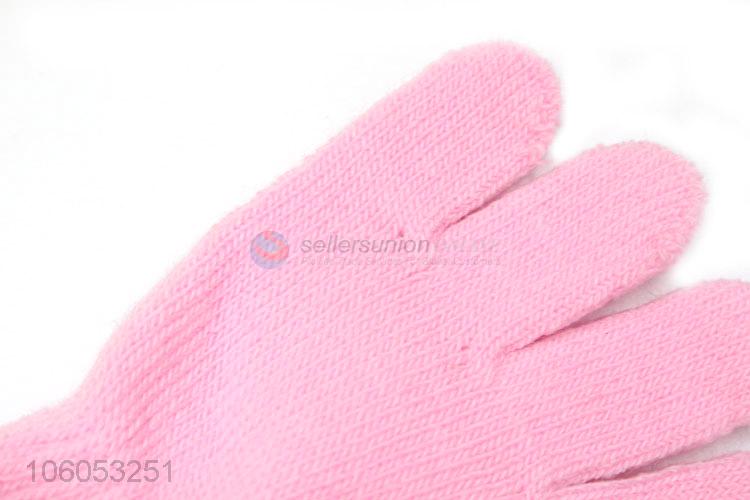 Top selling pink acrylic knitted winter warm gloves for children