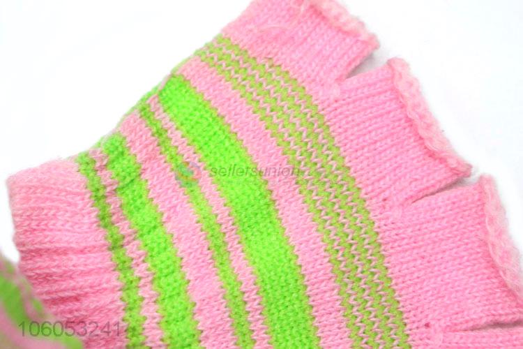 Cute knitting winter warm half finger gloves for kids