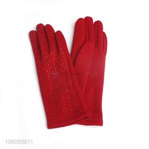 New Arrival Red Velvet Lining Winter Touch Screen Gloves For Women