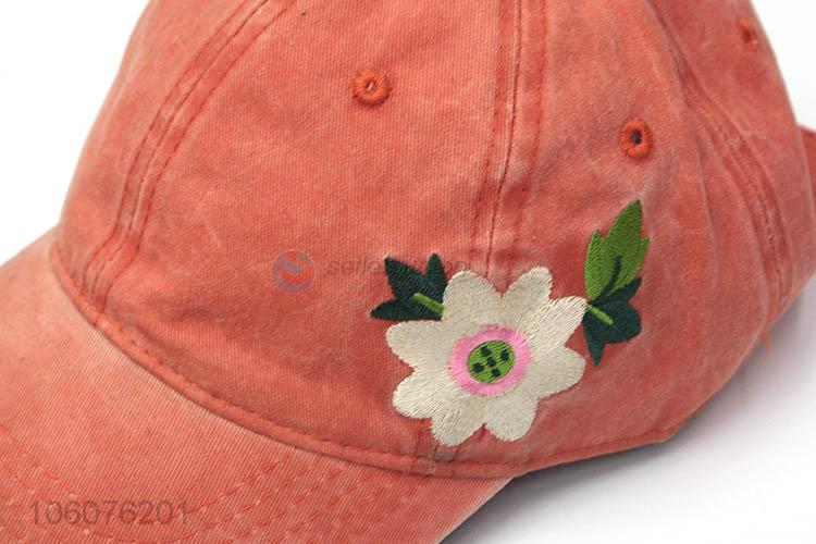 Promotional cotton baseball cap with embroidery flower