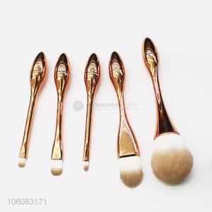 Hot selling gold matte plastic handle nylon synthetic hair makeup brush set with holder