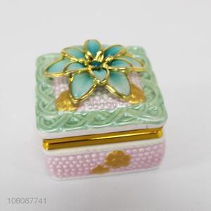 Hot Style Valentines' Day Gift Handmade Ceramic Jewelry Box with Flower