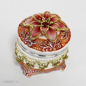 Recent design flower ornament ceramic jewel box trinket present box