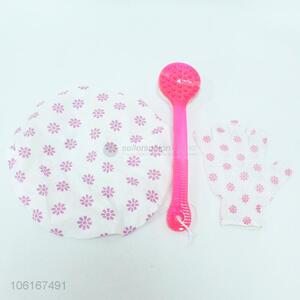 Factory sell plastic brush gloves hat bathroom sets