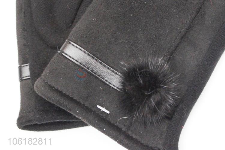 Hot Selling Winter Suede Gloves With Pompon Ball