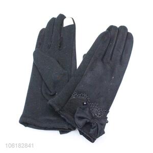 New Design Bowknot Design Suede Gloves Ladies Warm Gloves