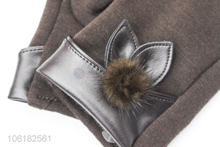 Wholesale Leather Rabbit Ear Design Winter Warm Gloves