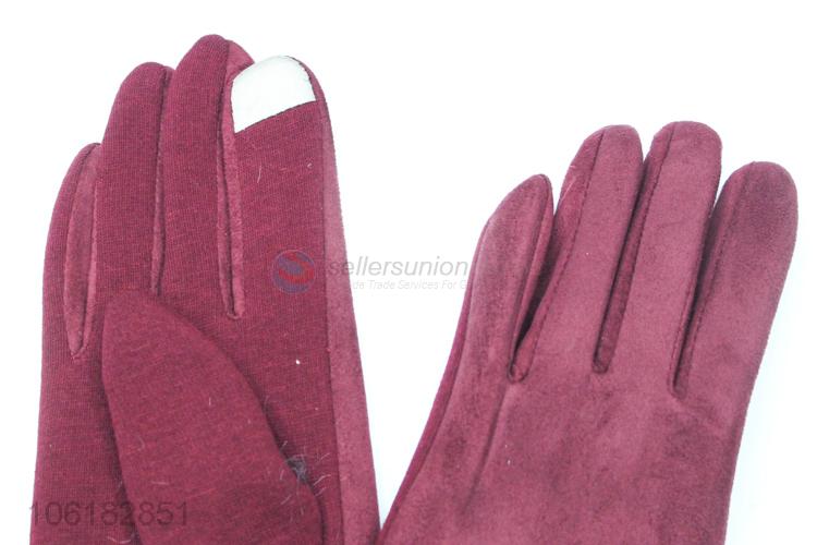 Good Quality Fur Suede Gloves With Bowknot For Women