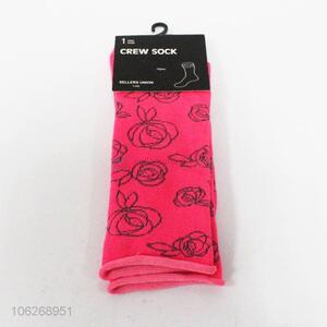 Stylish rose pattern ladies crew socks