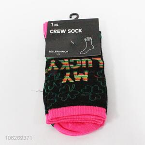 Latest design four-leaf clover pattern ladies crew socks