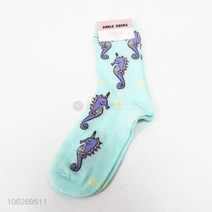 Professional supplier sea horse pattern women ankle socks