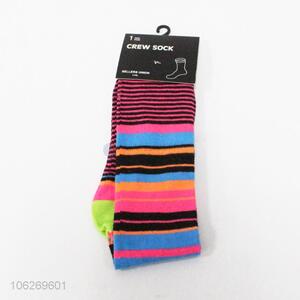 Bottom price colorful stripes pattern women crew socks