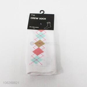 Best selling diamond pattern women crew socks