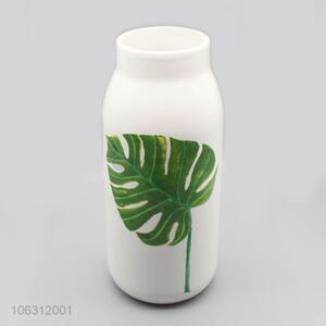 Competitive price green leaf printing porcelain flower vase