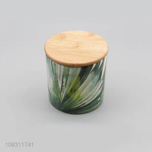 China manufacturer green plant leaf pattern ceramic storage jar