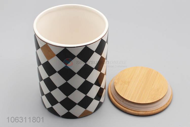 Premium quality rhombus pattern round porcelain storage jar