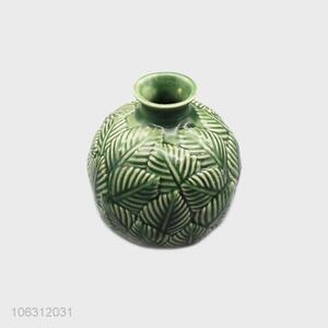 Good price leaf embossment design green porcelain vase