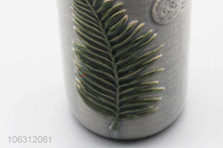 Popular delicate leaf embossed design ceramic vase