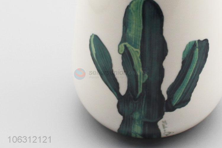 Wholesale popular green leaf printing porcelain flower vase