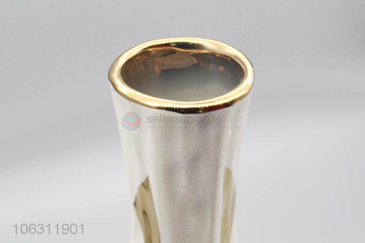 Best quality triangle pattern embossed ceramic flower vase