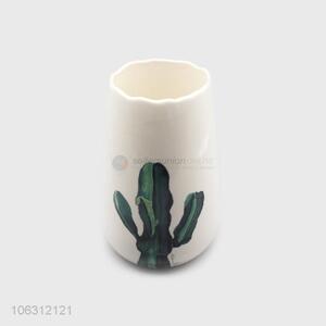 Wholesale popular green leaf printing porcelain flower vase