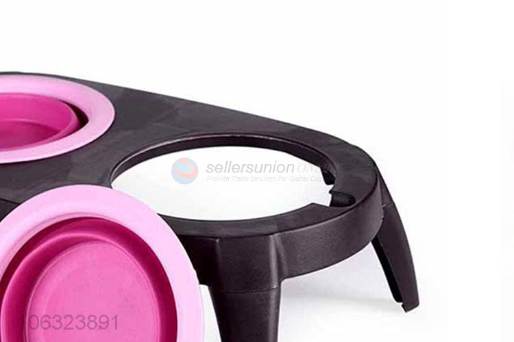 Wholesale Silicone Collapsible Pet Elevated Double Bowl Portable Dog Travel Bowl