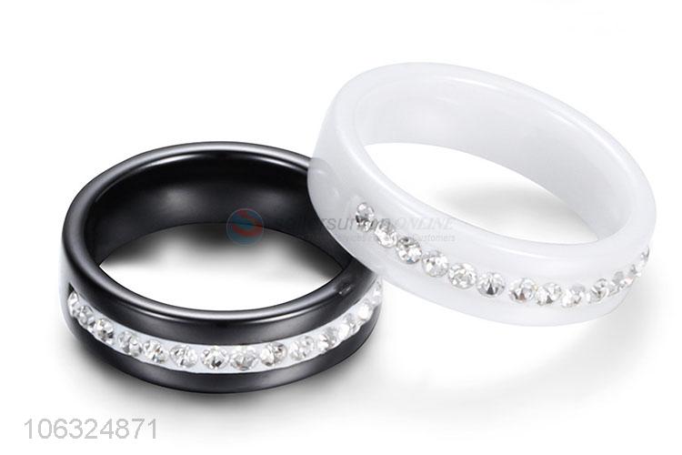 Fashion Women Crystal White Black Ceramic Rings Jewelry