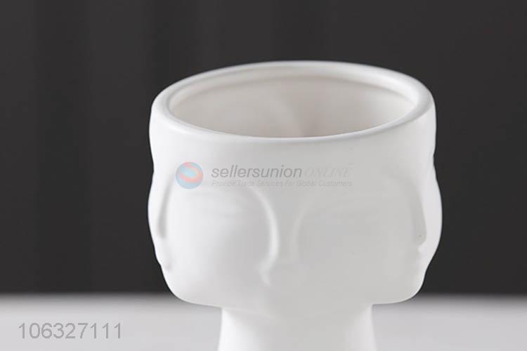 Hot Style Milk White Surface Porcelain Human Face Pot Ceramic Vase