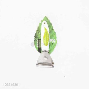 Promotional stainless steel vegetable peeler with green leaf printed handle