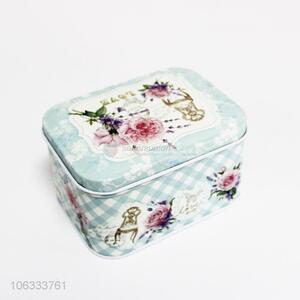 Multifunctional delicate flower printed rectangular iron cans