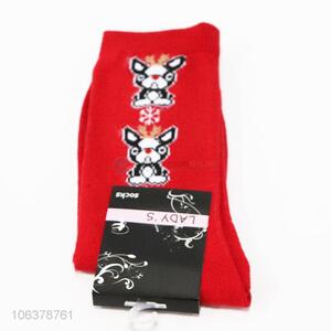 Hot products ladies puppy pattern jacquard mid-calf length socks